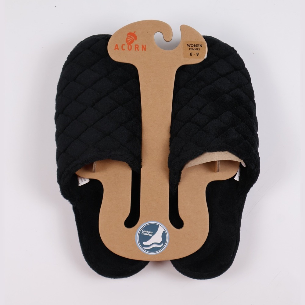 Acorn Slippers Spa Quilted Clog Black Solid Size 8-9 NWT